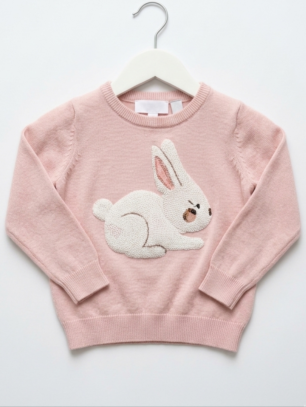 The Children's Place Knit Sweater 2T Light Pink Sequince Bunny